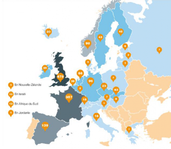 Mapa szybkich ładowarek DBT według stanu na połowę 2015r.
