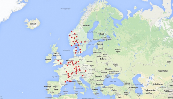 sieć stacji szybkiego ładowania Tesla Motors w Europie - 12 sierpień 2014r.
