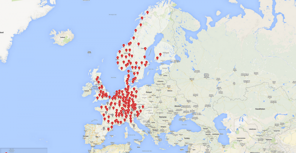sieć stacji szybkiego ładowania Tesla Motors w Europie - 28 sierpnia 2015r.